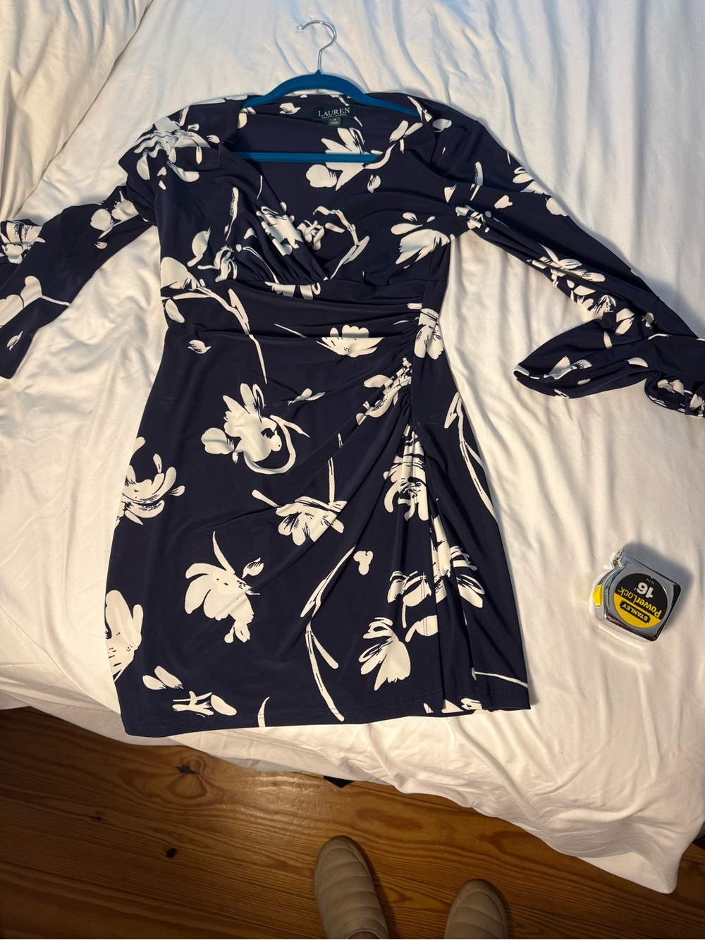 Lauren Ralph Lauren Navy Floral Long-Sleeve Wrap-Style Dress